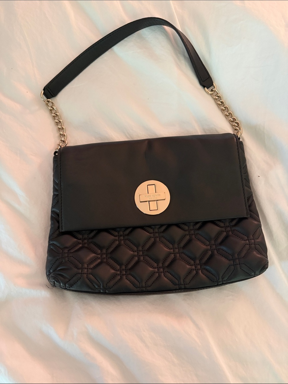 kate spade Black Quilted Shoulder Bag with Gold Hardware